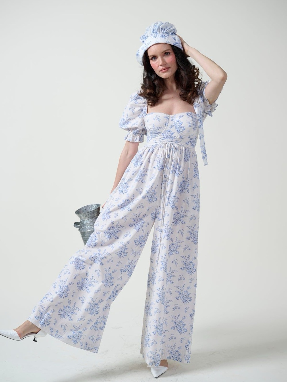 Selkie White Jumpsuit with Blue Floral Print biltmore bed and breakfast